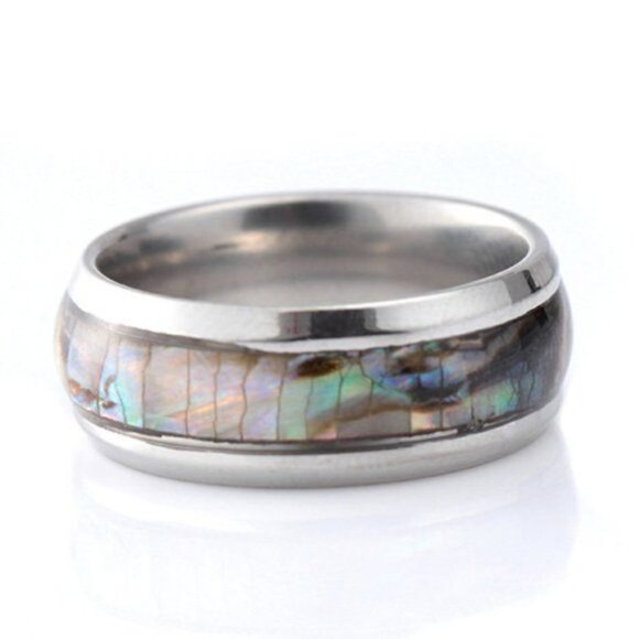Abalone Shell Inlay Stainless Steel Ring Size 7 - Picture 1 of 4